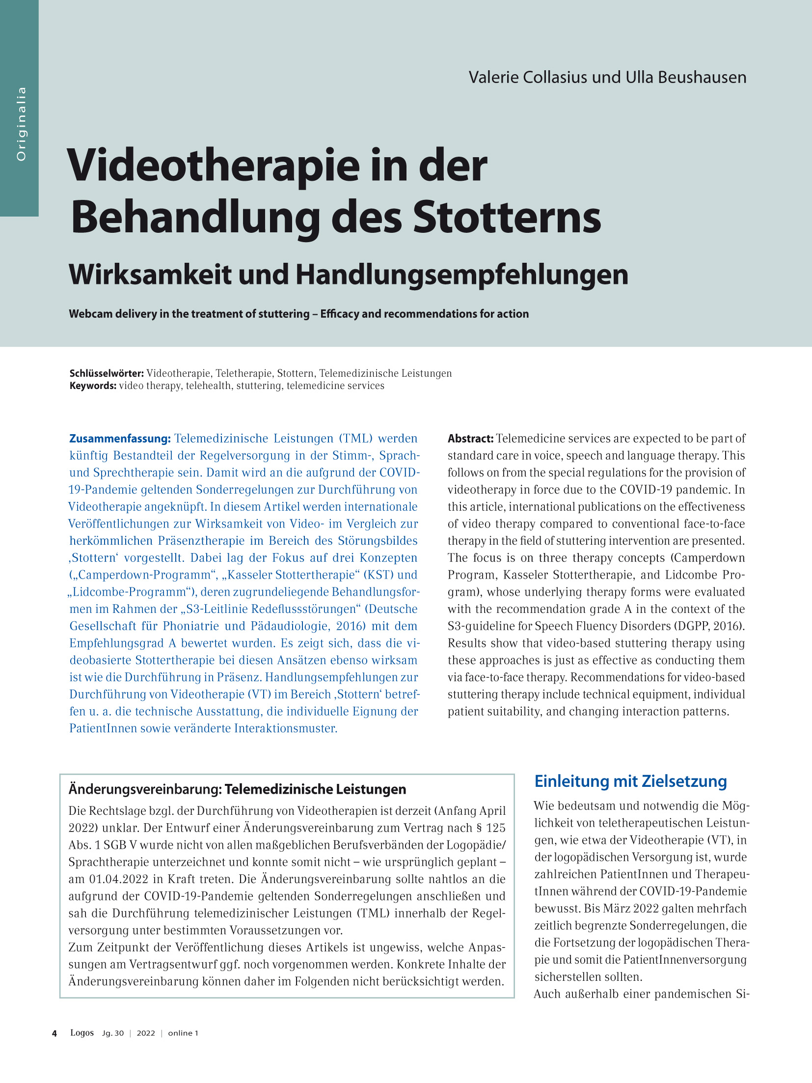 Videotherapie in der Behandlung des Stotterns – Wirksamkeit und Handlungsempfehlungen