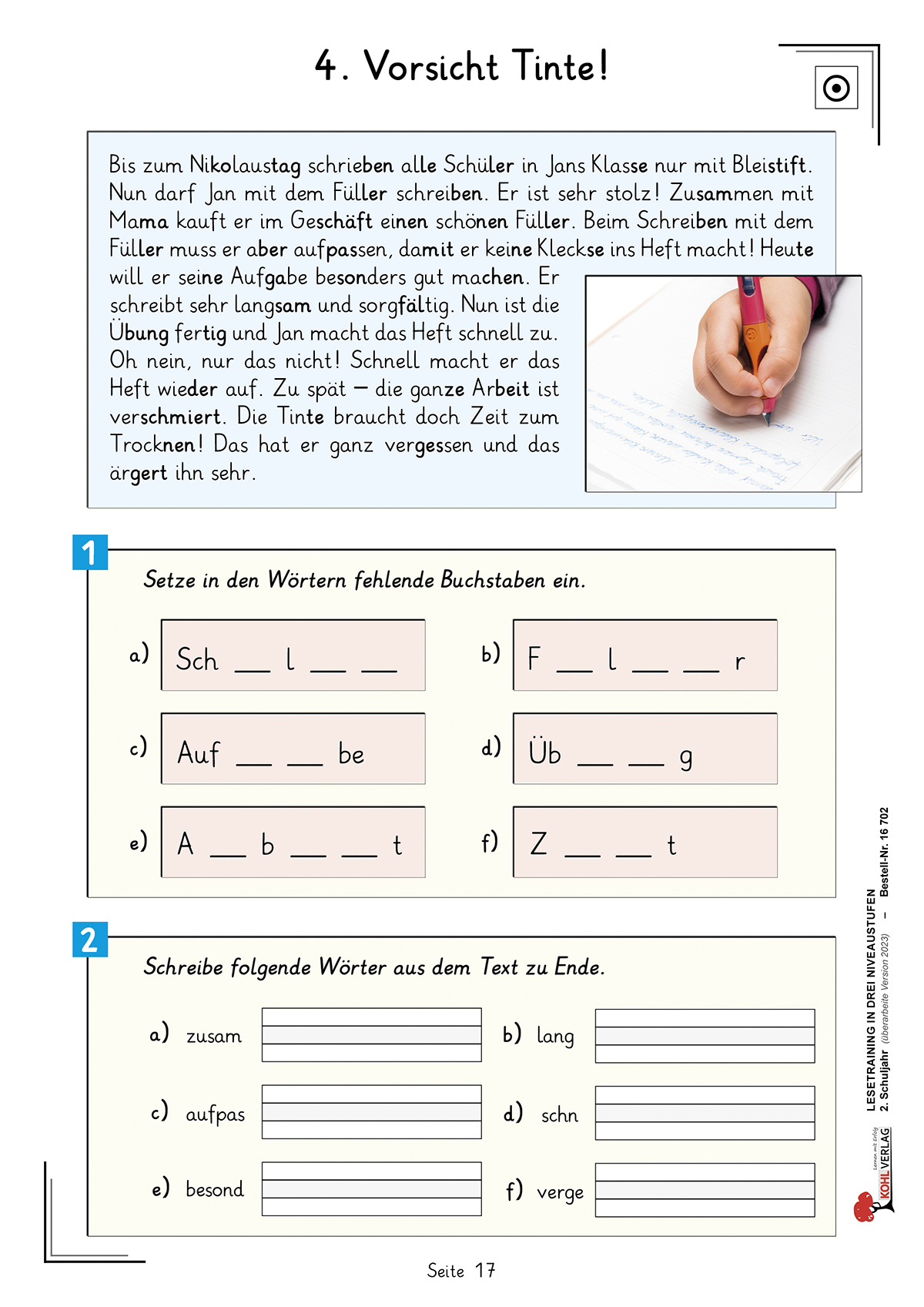 Lesetraining in drei Niveaustufen, Klasse 2