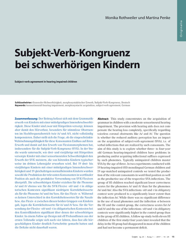 Subjekt-Verb-Kongruenz bei schwerhörigen Kindern
