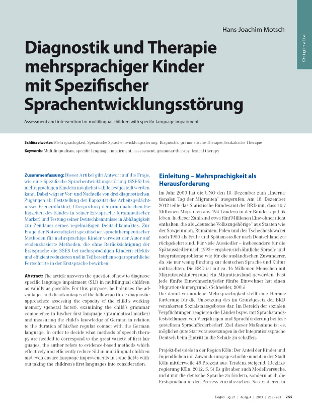 Diagnostik und Therapie mehrsprachiger Kinder mit Spezifischer Sprachentwicklungsstörung