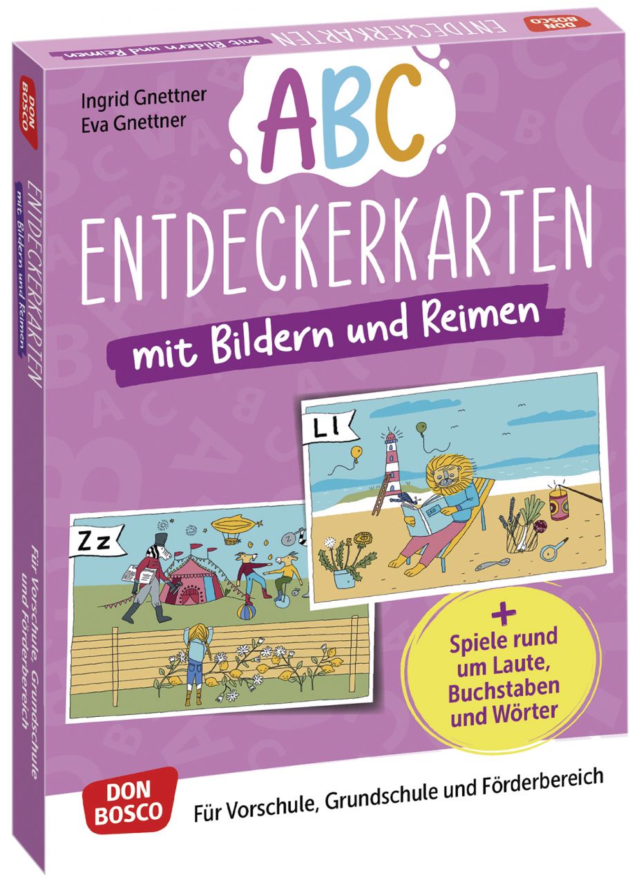 ABC-Entdeckerkarten mit Bildern und Reimen